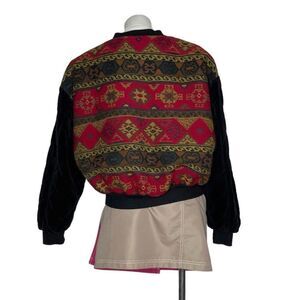 KS Klaus Steilmann Selected Bomber Jacket Black Velvet Tapestry Back VINTAGE